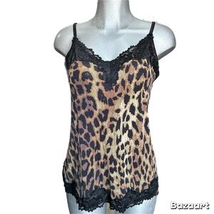 Y2K Lane Bryant Large Animal Leopard Print Camisole Cami Black Lace Trim Mobwife